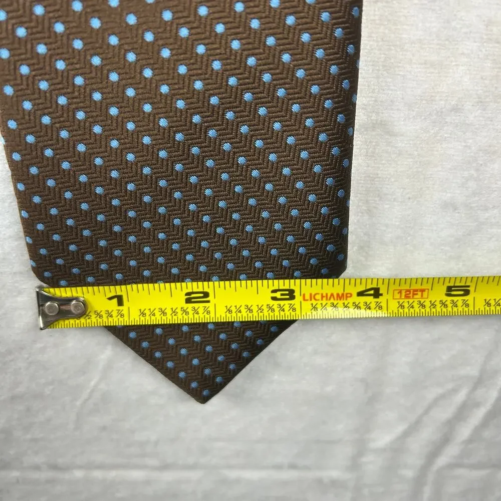 Vintage Ernst San Francisco Silk Tie, Brown & Blue Polka Dot Pattern, USA Made